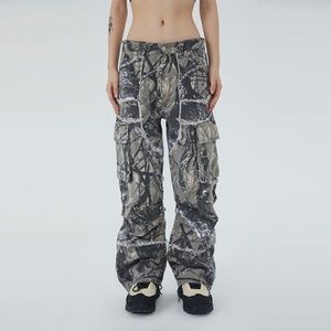 Made Extreme Jungle Camo Cargo Jeans Gray Green Loose Straight Streetwear 33x30"